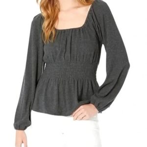 Madewell Plush Square Neck Smocked‎ Top Charcoal Medium